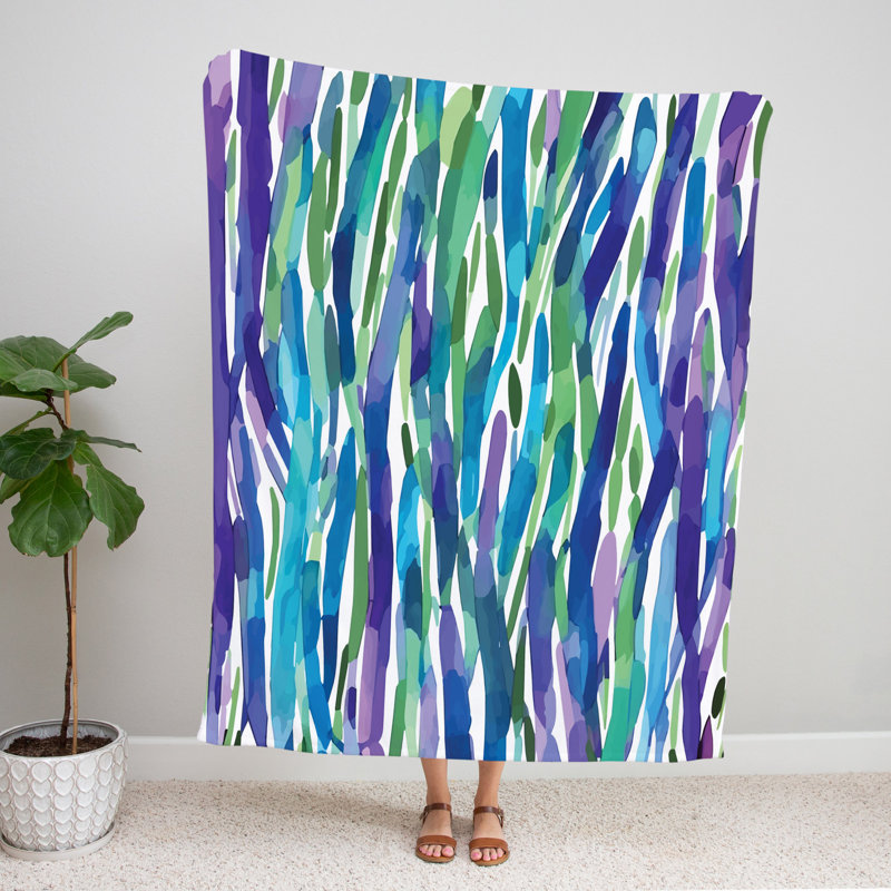 Throw Blanket, 68" W x 80" L, Striped/Abstract, Blue/Purple/Green