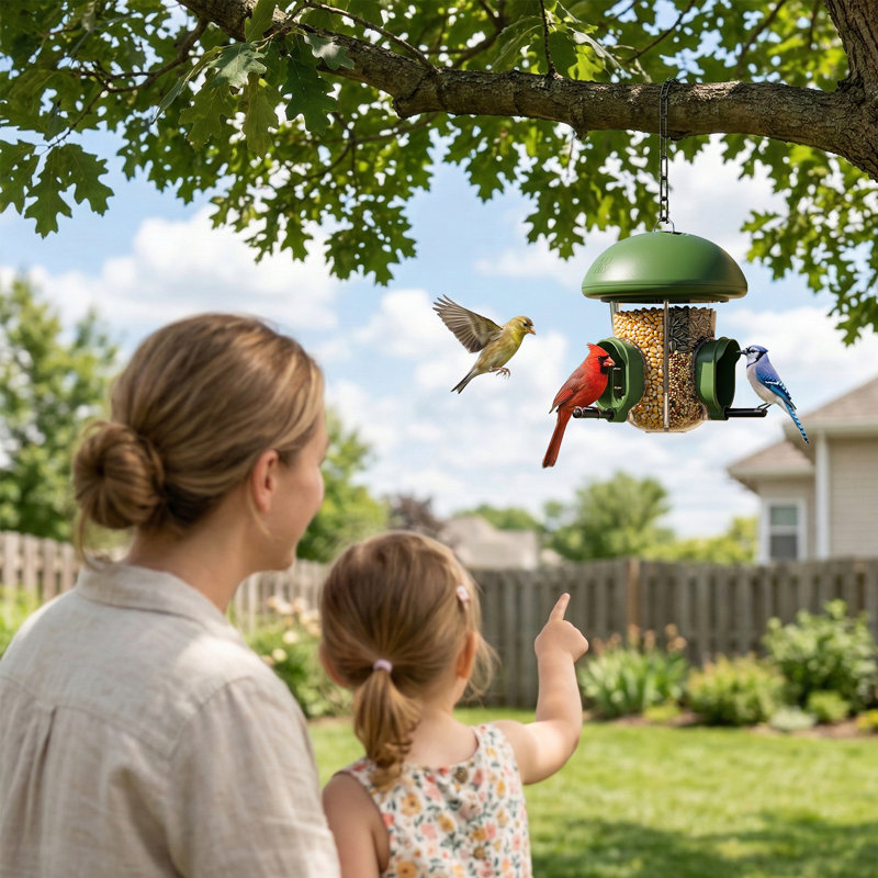 Mangeoire pour oiseaux résistante aux intempéries Lona, vert, 800 ml, H 7 po x l 7 po x P 8 po, Vert