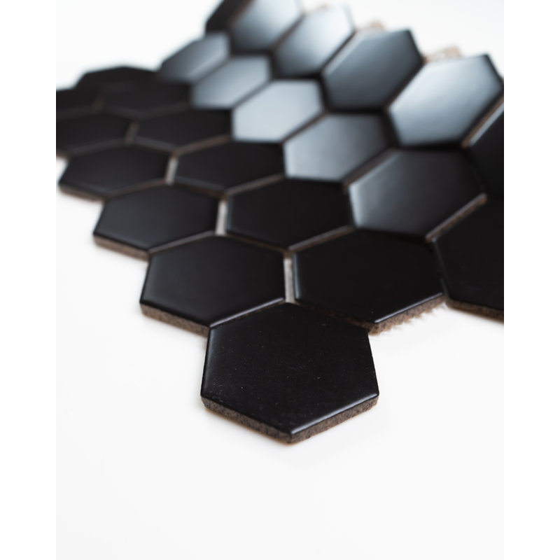 Carreau de mosaïque en porcelaine hexagonale matte (boîte de 15 feuilles), 2 x 2, Noir
