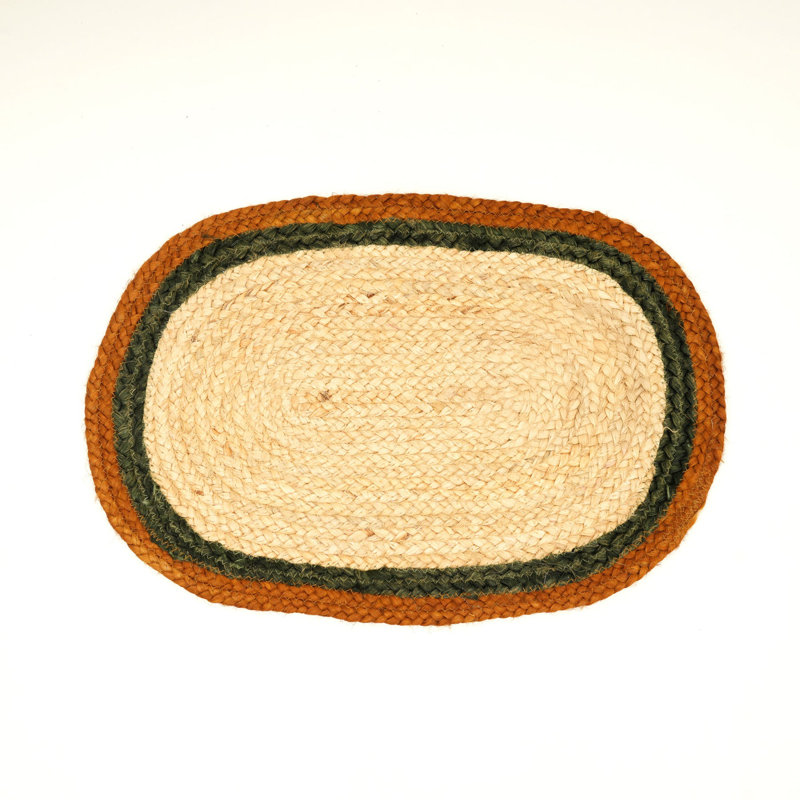 Jute Braided Placemat - Natural Finish, 51 × 36 cm, Rust/Green