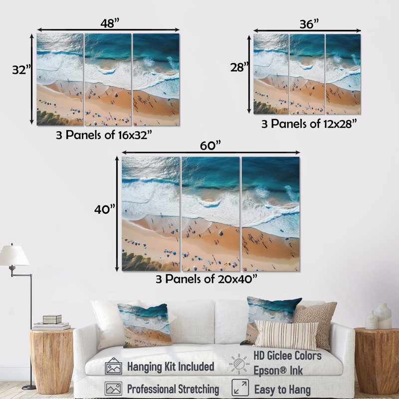 Bleu plage vue aérienne Majesty II - plage et océan, art mural, Toile tendue, H 28 po x l 36 po x P 1 po