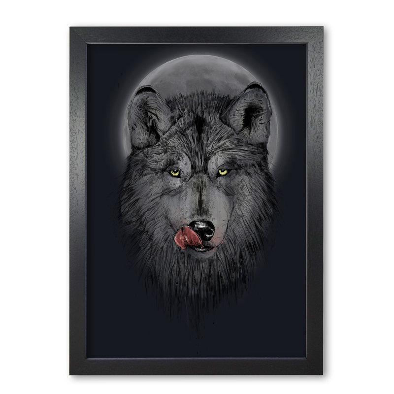 Dinner Time Wolf Night by Mercedes Lopes Charro - Print, 59.4 cm H x 42 cm W x 5 cm D, Black Grain