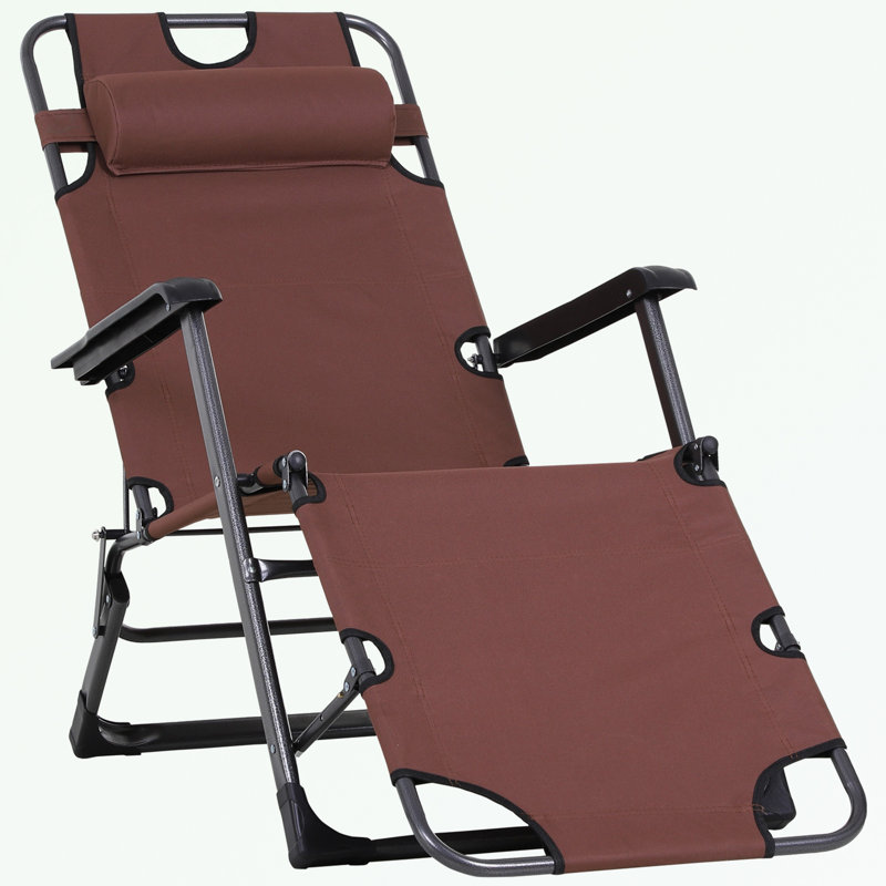 Folding Chaise Lounge Chair with Pillow and Pocket, Brown