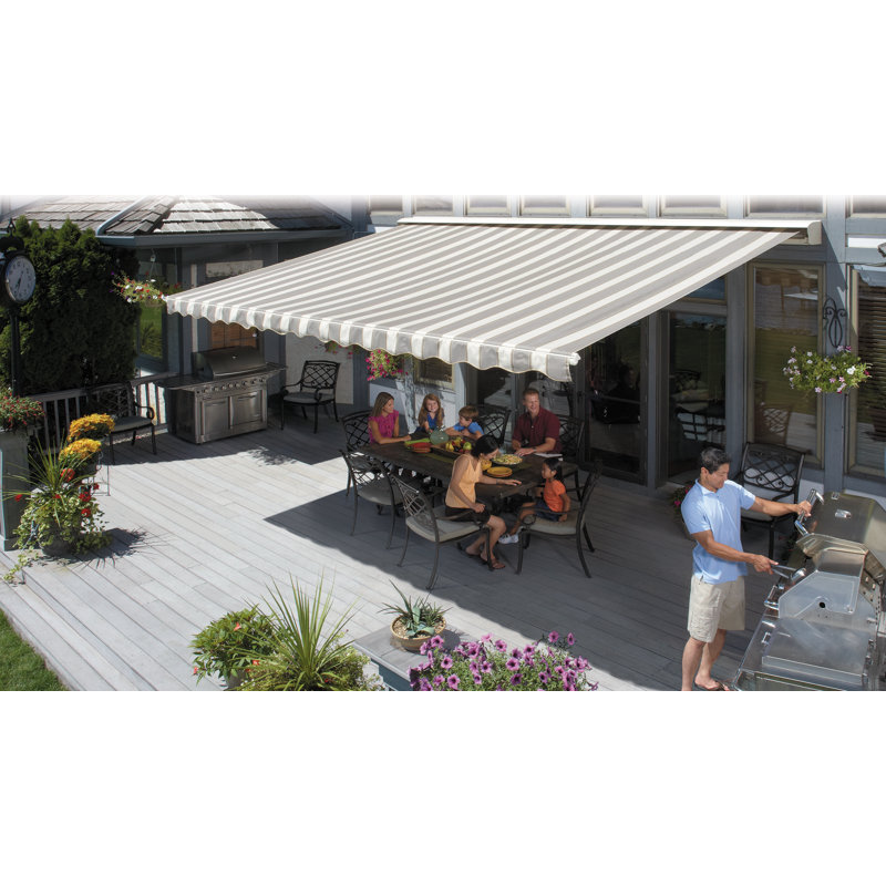 SunSetter Motorpro Sunbrella Retractable Standard Patio Awning, Right, 8" H x 216" W x 122" D, Navy-Taupe Fancy
