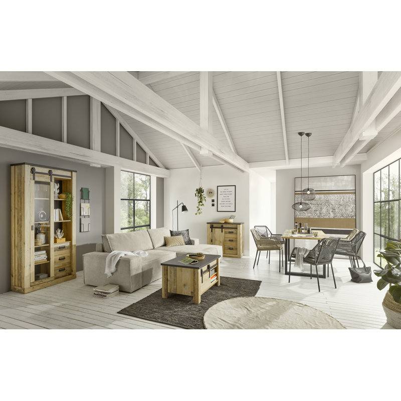 Jackeline Four Leg Coffee Table with Storage, Anthracite/Natural
