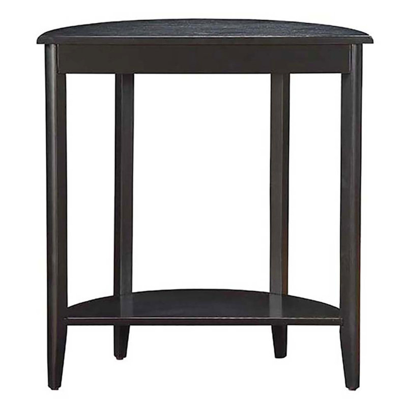 La console demi-lune noire est idéale pour le rangement et la décoration.