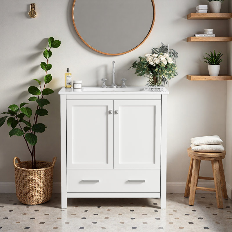 Meuble-lavabo 30 po avec lavabo simple, Blanc