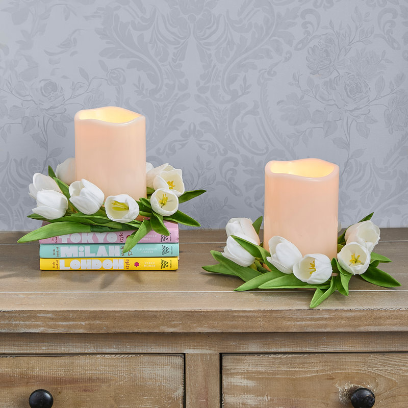 Anneau de bougie 11 "Pu Tulip, Blanc