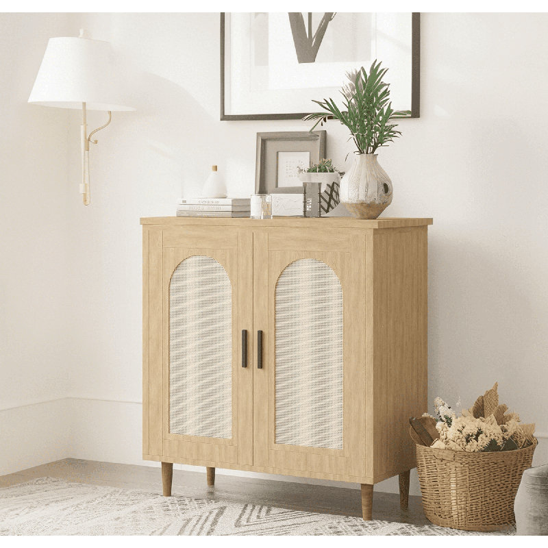 Rattan Buffet Cabinet with Storage, Single Door Accent Console Table for Entryway, Dining Room & Kitchen, Compact Sideboard with Adjustable Shelves, 35.2" Small Storage Cabinets(1PCS)