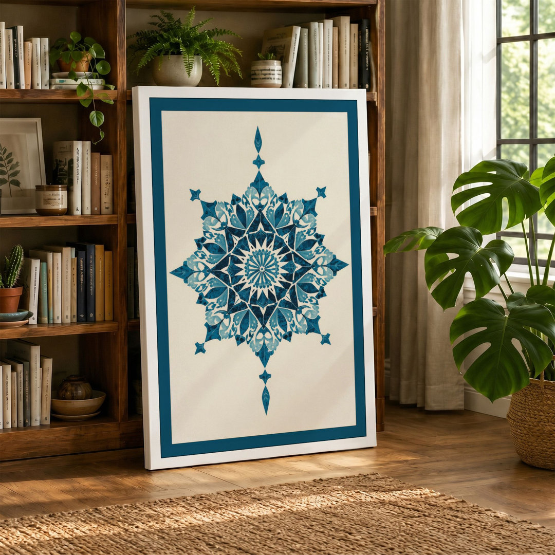 Teal Mandala Pattern Geometric - Wrapped Canvas