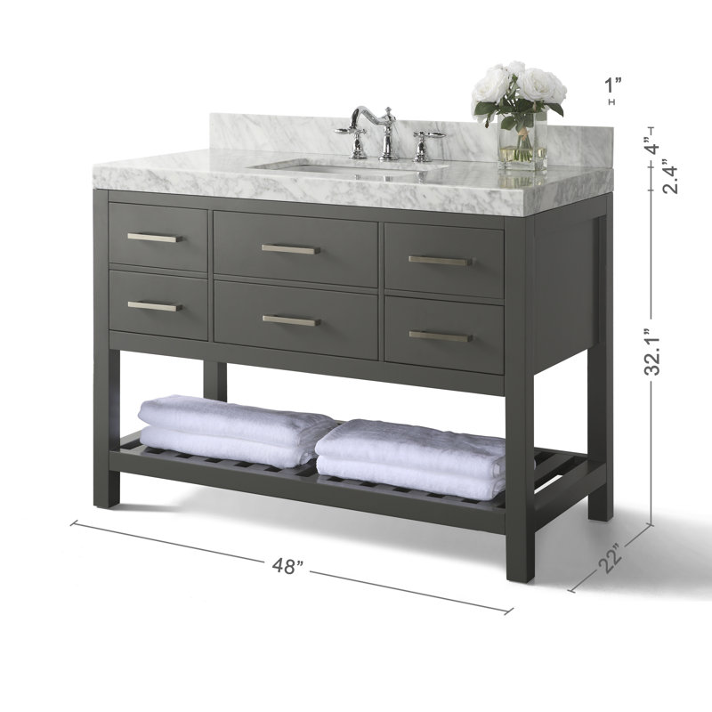 Elizabeth 48'' W Single Vanity, Carrara White Marble, Sapphire Gray/Brushed Nickel