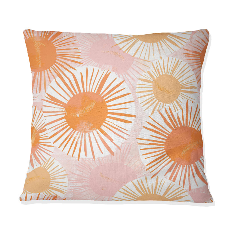 Coussin décoratif rose, orange, Morning Glow Sun II - Boho, Carrée, H 18 po x l 18 po