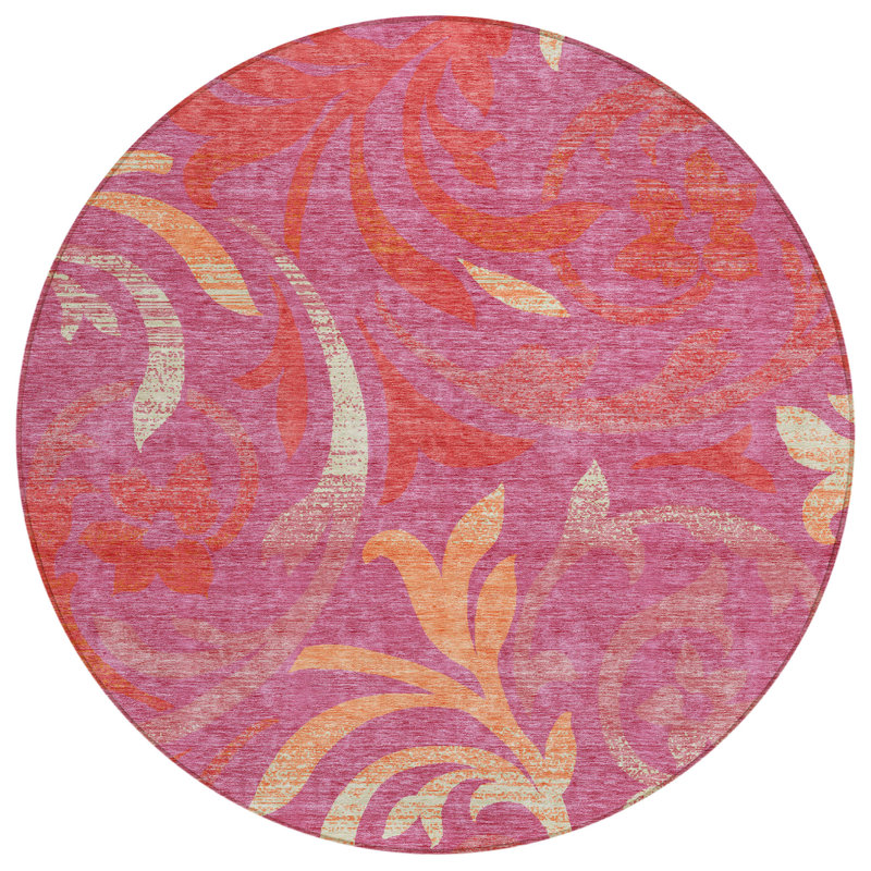 Washable Floral Indoor / Outdoor Rug, Round 8'