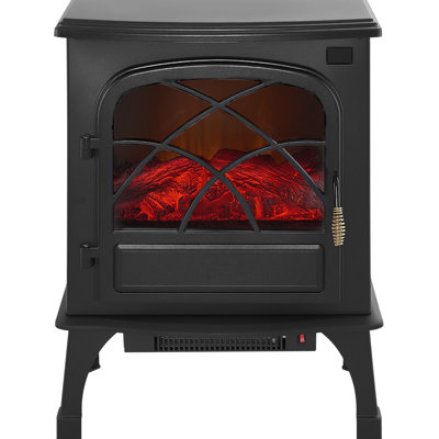 Chaufferette électrique sur pied 1500W 1500W 25,5 pouces, installation rapide avec 4 pieds de soutien, chauffage infrarouge efficace pour les saisons froides, flammes 3D réalistes pour une maison confortable, construction en nylon noir