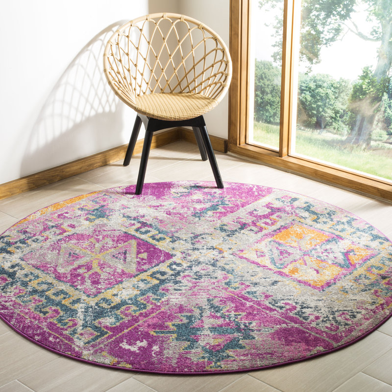 Tapis fuchsia à motif géométrique Felty, Rond 6 pi 7 po