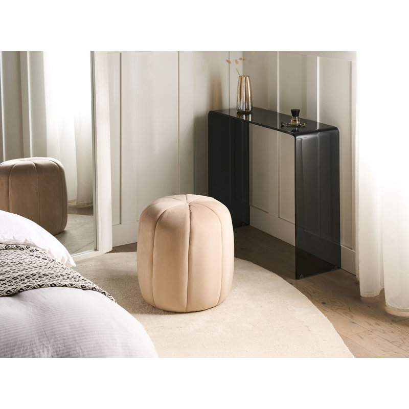40 cm W Velvet Tufted Oval Pouffe, Beige