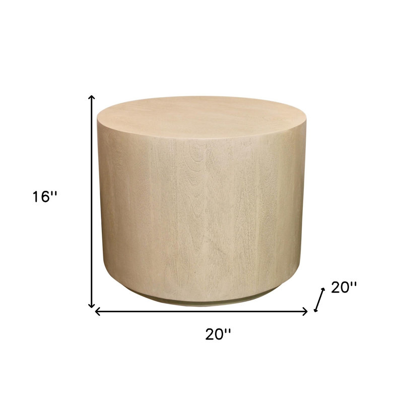 16" Natural Distressed Solid Wood Round End Table, 16" H x 20" W x 20" D