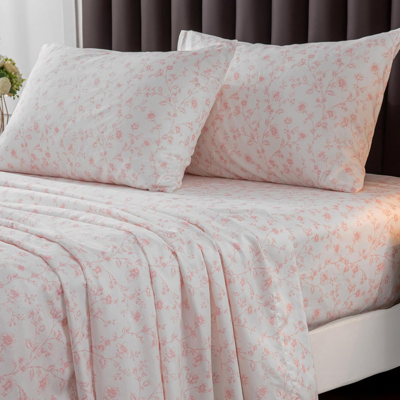 Hyprest Sheets, Soft Breathable Farmhouse Bed Sheet Sets, Deep Pocket Sheets, Queen Sheet Set, Pink Floral