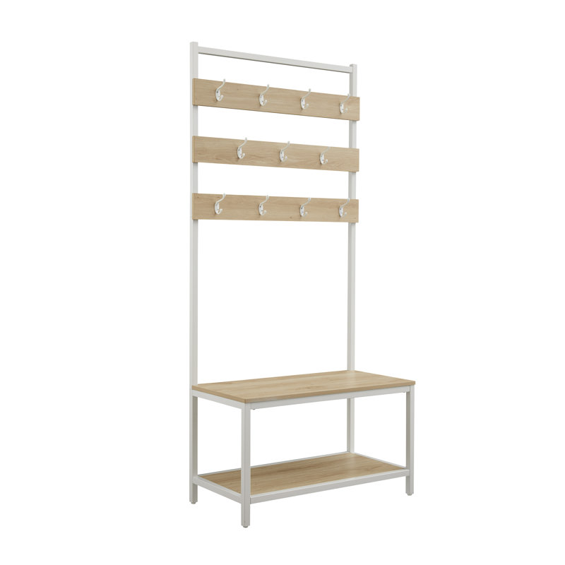Laderrius Hall Tree 31.5'' Wide with Shoe Storage, Gray