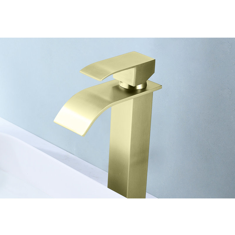 Robinet de lavabo pour salle de bain en or brossé à cascade - poignée simple pour une salle de bain charmante et pratique, robinet en acier inoxydable à contrôle facile, fabriqué en