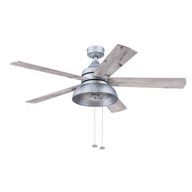 Brightondale 52" Ceiling Fan with Lights, Galvanized with Silver Oak Blades