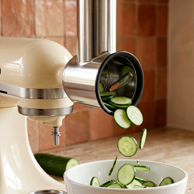 Hachoir à viande en métal compatible avec les batteurs sur socle KitchenAid®, 4 plaques à hacher, 3 tubes à saucisse, 2 pales, la brosse de nettoyage
