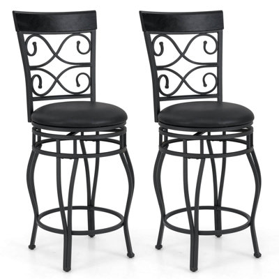 Set Of Vintage Swivel Bar Stools 26" Bistro Upholstered Dining Chairs Black