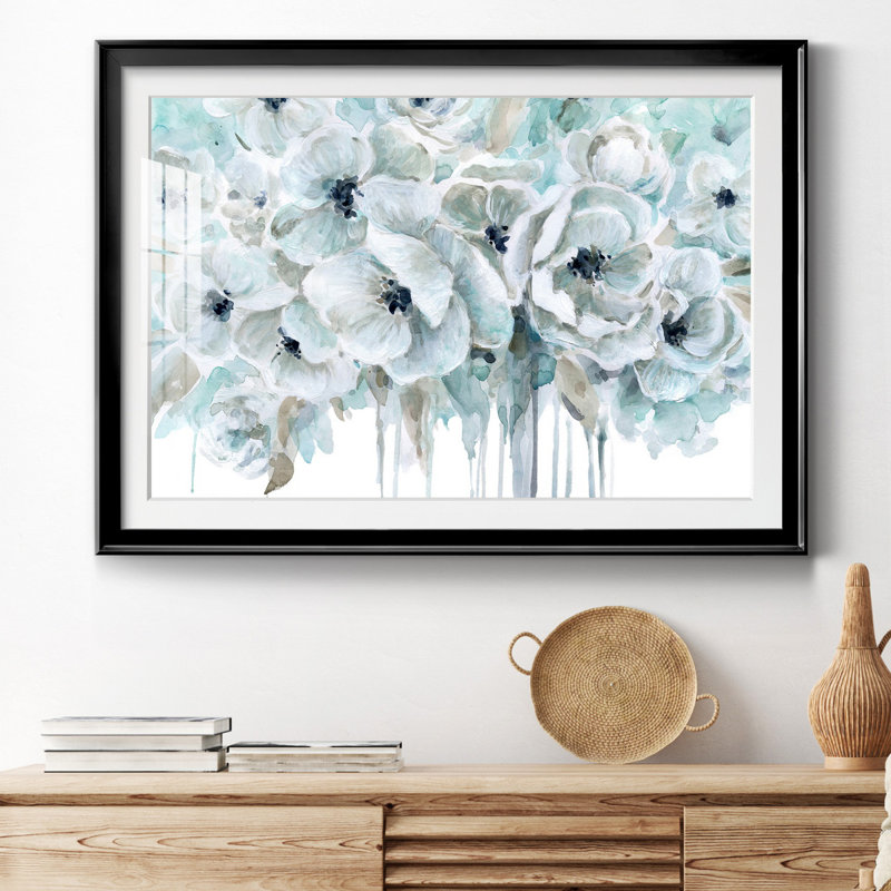 Bleu sarcelle harmonie II - peinture encadrée, Papier avec cadre noir, H 22,5 po x l 30,5 po x P 1,5 po, Blanc mat