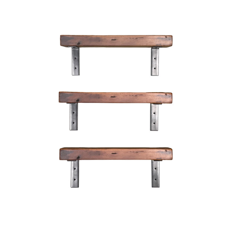 3 Piece Pine Bracket Shelf with Reclaimed Wood, 7.25" H x 20" W x 6" D