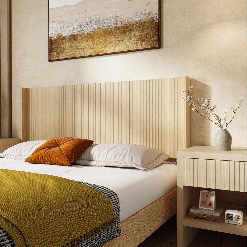 Harrill Fluted Wooden Headboard with Wingback Design (Headboard Only), Queen, Light Natural