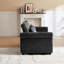 Lit tapissier gris foncé avec accoudoirs coussinés et sac de rangement revêtu de tissu
