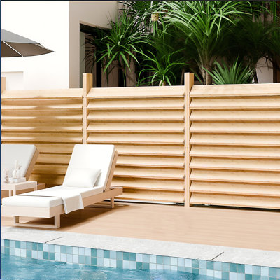 Louvered Privacy Screen - Natural Wood Outdoor Garden Divider 60.5"H X 48"W With Linkable Kit | Paintable Panels | 11 Slats + Hardware In 2 Packages by DOOOLI