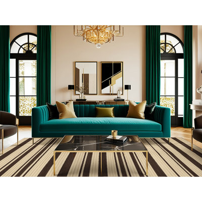  Washable Ecru Dark Brown Striped Area Rug