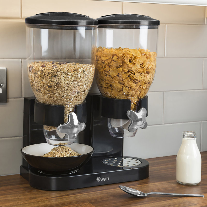 SWAN Plastic Black Cereal Dispenser | SWKA1070N | 3.5 Litre | Tap mechanism | Double