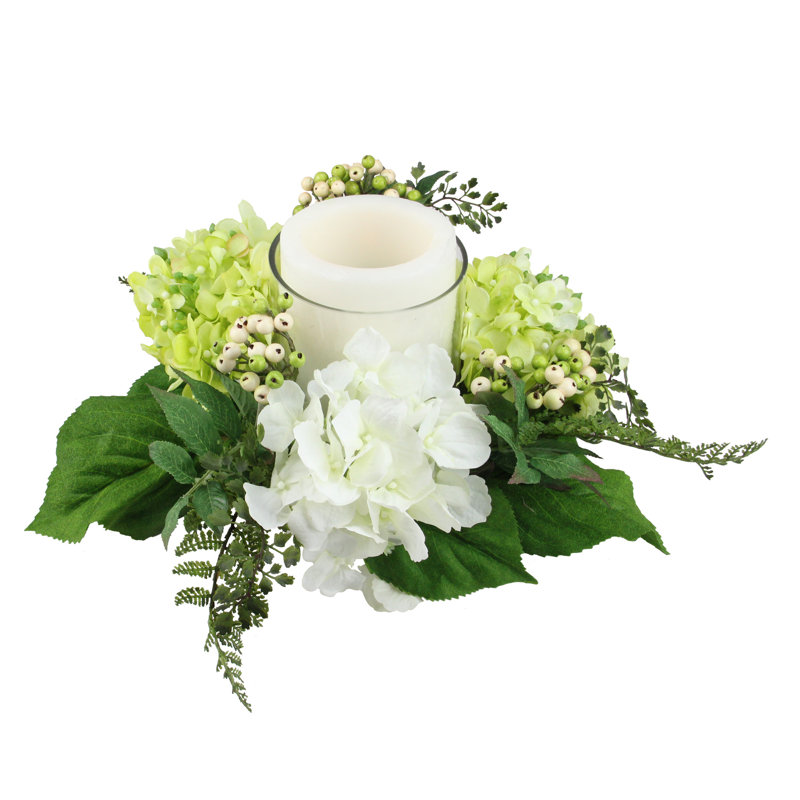 Porte-bougie en verre 16 po, Blanc crème / vert
