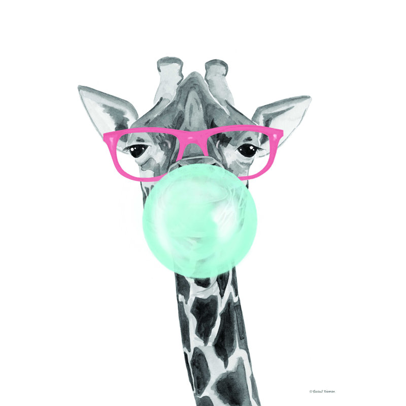 Bubble Gum Giraffe - Wrapped Canvas Painting, 24" H x 18" W  