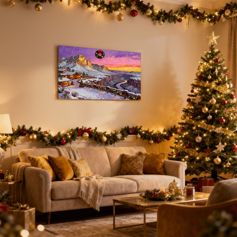 Paysage d'hiver de Noël avec décorations de Noël, ensemble de 3 impressions d'art sur toile, H 12 po x l 18 po