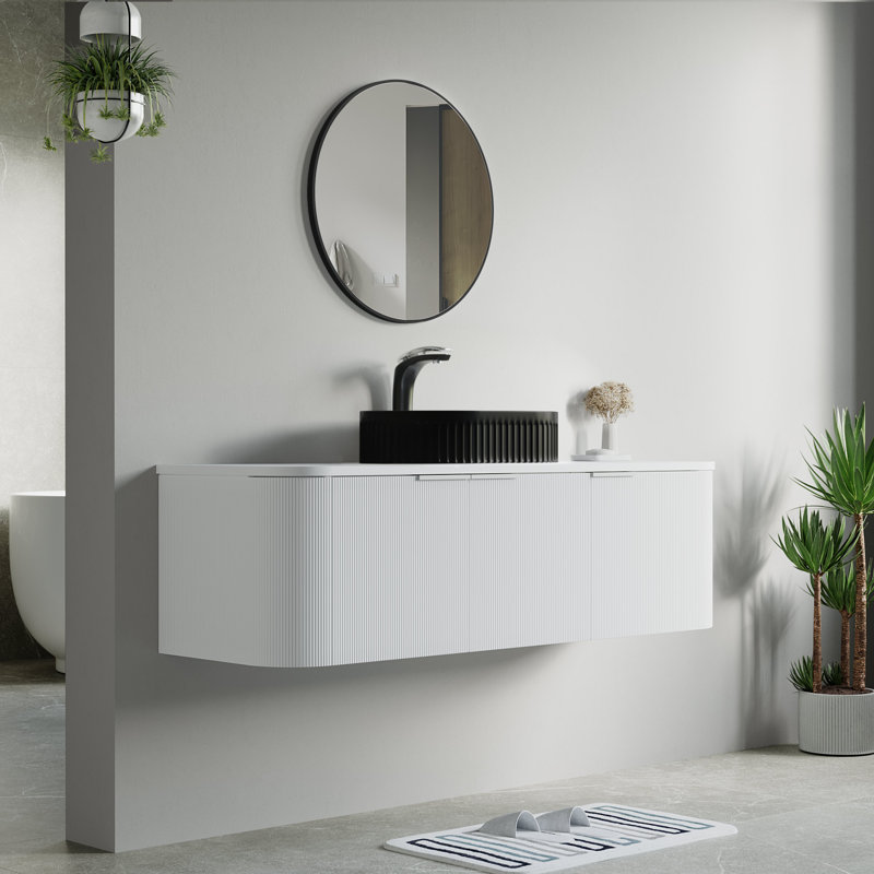 Vireo 58" Single Bathroom Vanity with Marble Top, White, Black