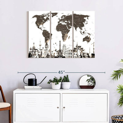 " Slate Gray World Map " 3 - Pieces