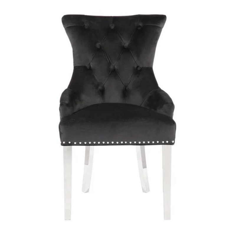 Chaise parsons capitonnée en velours, Noir / Chrome, 1