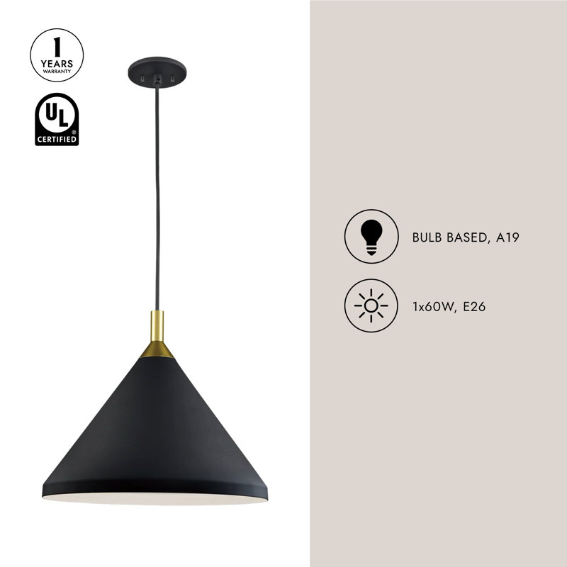 1 - Light Pendant, Brushed Nickel/Black, 12" H x 14" W x 14" D