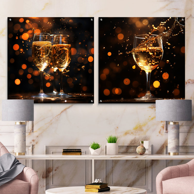 Champagne céleste - ensemble de 2 verres à cocktail en acrylique, H 16 po x l 33 po
