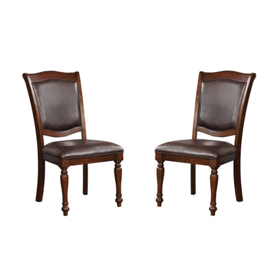 Luxurious Traditional Dining Chairs Brown Cherry Solid Wood Espresso Leatherette Seat Set Of 2Pc Side Chairs Turned Legs Kitchen Dining Room