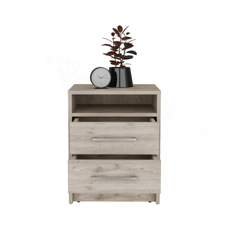 Eter Nightstand , End Table, Side Table Superior Top, Two Drawers -Light Gray, Gray