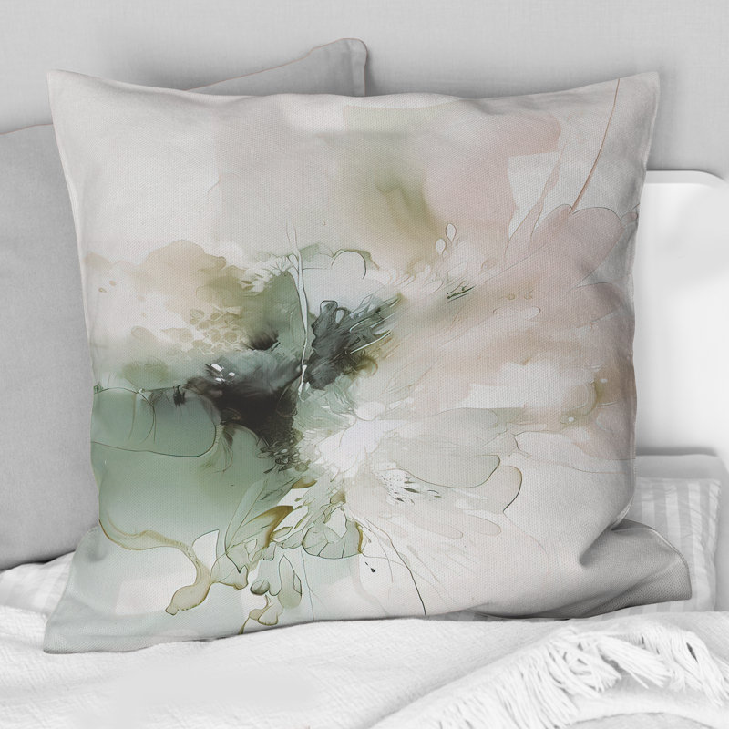 Coussin Green and Cream Essence Of Modernity I - Abstract Marble, 18" x 18"