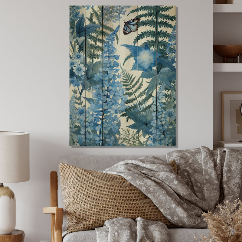 «Monna Blue Green Blue Fern Fond I» sur bois, H 32 po x l 24 po x P 0,78 po