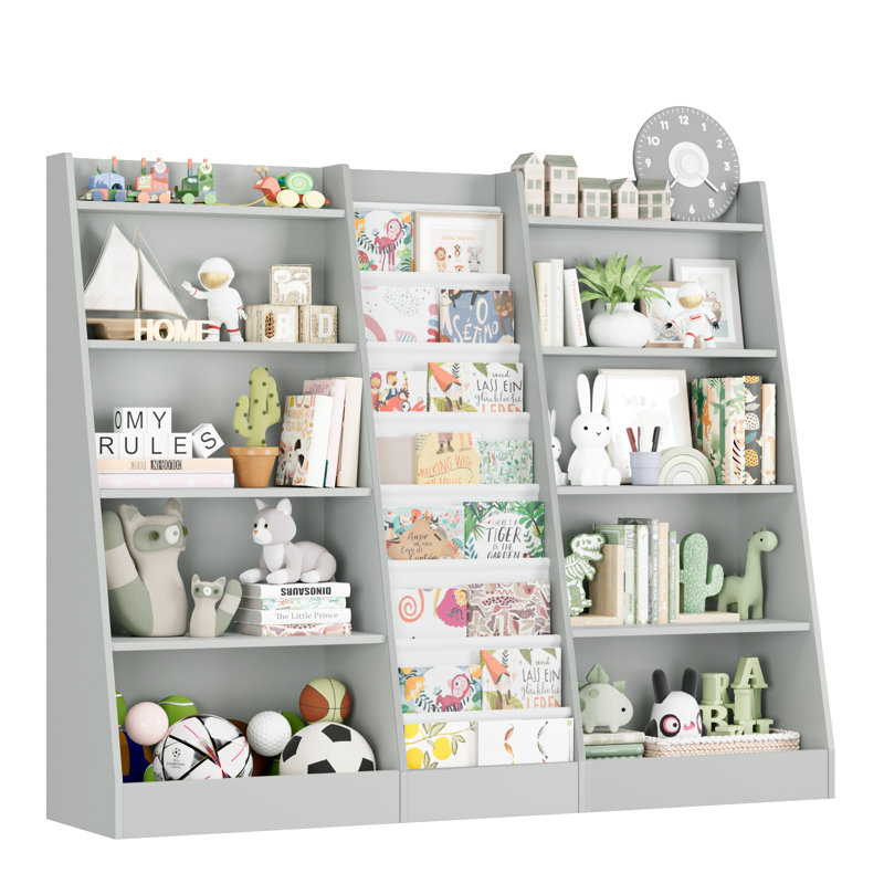 ON SALE!  5-Tier Kids Bookshelf with Storage Pockets, Gray Wisp