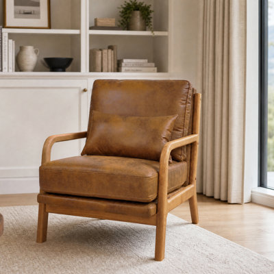 Chaise d'appoint rembourrée en bois massif Hertford de 26 po de largeur Mid Century avec coussin supplémentaire