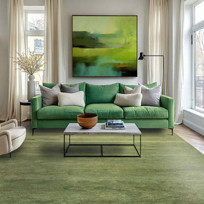 Tapis vert uni moderne et contemporain tissé à la main 8 x 10 po 8 x 10