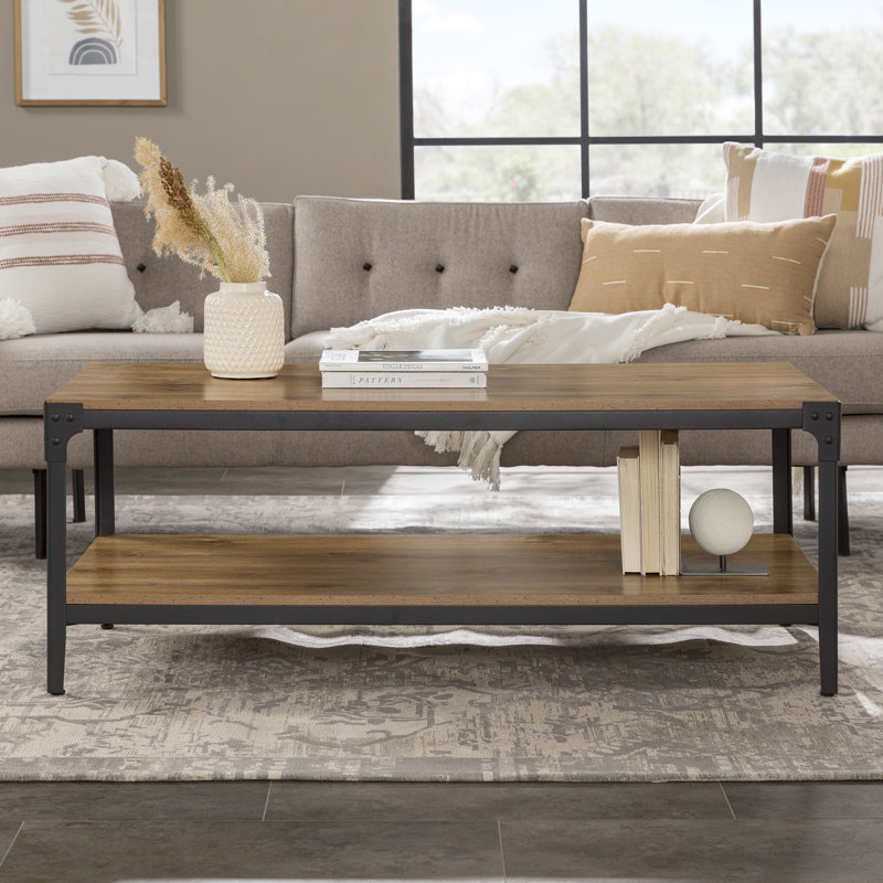 Vanwagenen Four Leg Coffee Table with Storage, Barnwood